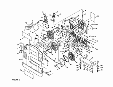 Front Cover/Base/Saw Blade Diagram and Parts List for  Craftsman Band Saw