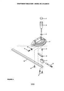 Table Saw Diagram and Parts List for  Craftsman Table Saw