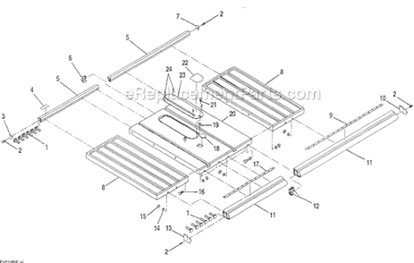 Extension Table Diagram and Parts List for  Craftsman Table Saw