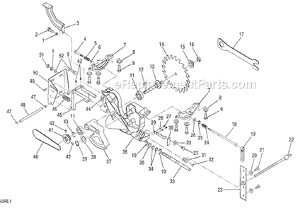 Blade Diagram and Parts List for  Craftsman Table Saw