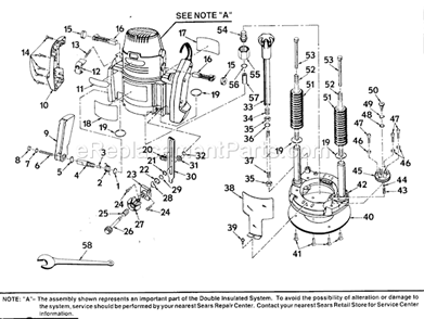 Housing Assy Diagram and Parts List for  Craftsman Router
