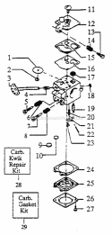 Carburetor Assembly Diagram and Parts List for  Craftsman Chainsaw