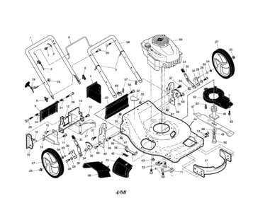 Engine/housing/handle Diagram and Parts List for  Craftsman Lawn Mower