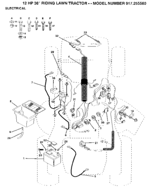 Electrical Diagram and Parts List for  Craftsman Lawn Tractor
