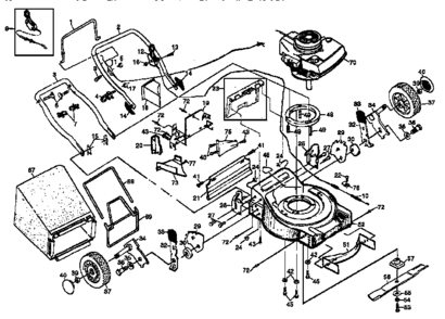 Main Frame Diagram and Parts List for  Craftsman Lawn Mower