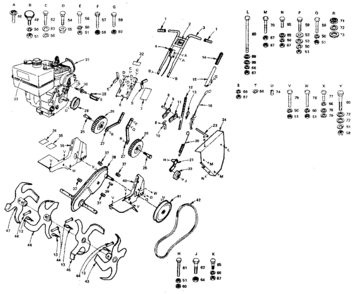 Main Frame Diagram and Parts List for  Craftsman Tiller