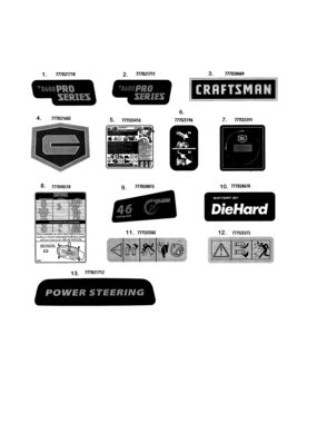 Decals Diagram and Parts List for  Craftsman Lawn Tractor