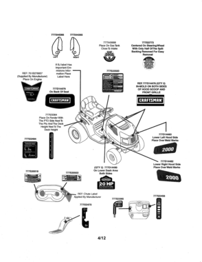 Decals Diagram and Parts List for  Craftsman Lawn Tractor