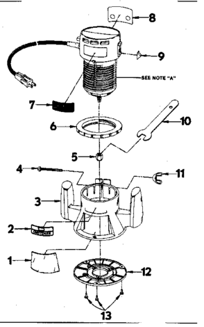 Base Assembly Diagram and Parts List for  Craftsman Router