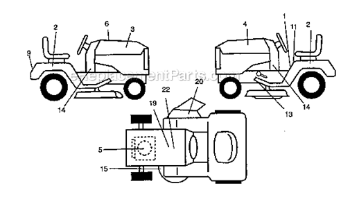 Decals Diagram and Parts List for  Craftsman Lawn Tractor