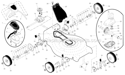 GearcaseWheelsTires Diagram and Parts List for  Craftsman Lawn Mower