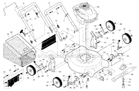 EngineHousingBagWheelsTires Diagram and Parts List for  Craftsman Lawn Mower