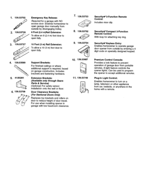 Accessories Diagram and Parts List for  Craftsman Garage Door Opener