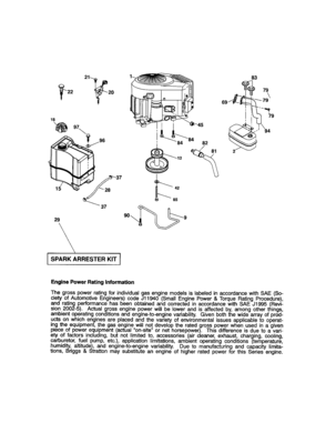 Engine Diagram and Parts List for  Craftsman Lawn Tractor