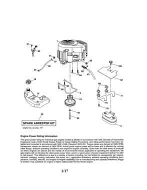 Engine Diagram and Parts List for  Craftsman Lawn Tractor