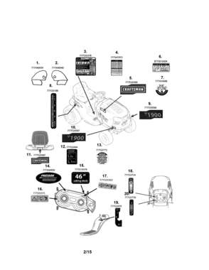 Decals Diagram and Parts List for  Craftsman Lawn Tractor