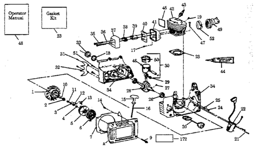 Cylinder Assembly Diagram and Parts List for  Craftsman Chainsaw
