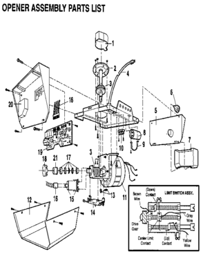 Opener Assembly Diagram and Parts List for  Craftsman Garage Door Opener