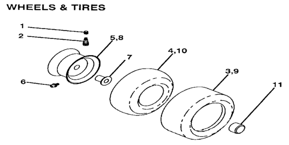 Wheels & Tires Diagram and Parts List for  Craftsman Lawn Tractor