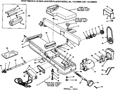 8 Inch Jointer Planer Diagram and Parts List for  Craftsman Planer Jointer