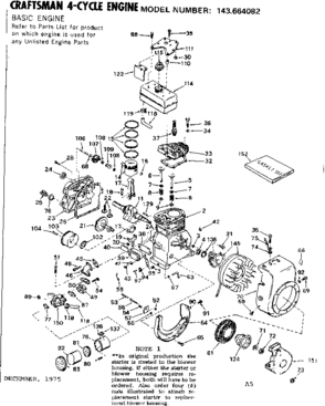 Replacement Parts Diagram and Parts List for 143664082  Craftsman Engine