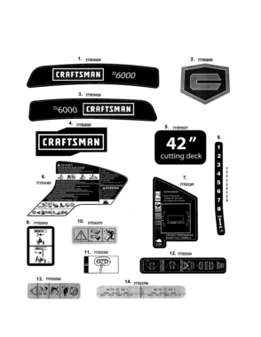 Decals Diagram and Parts List for  Craftsman Engine