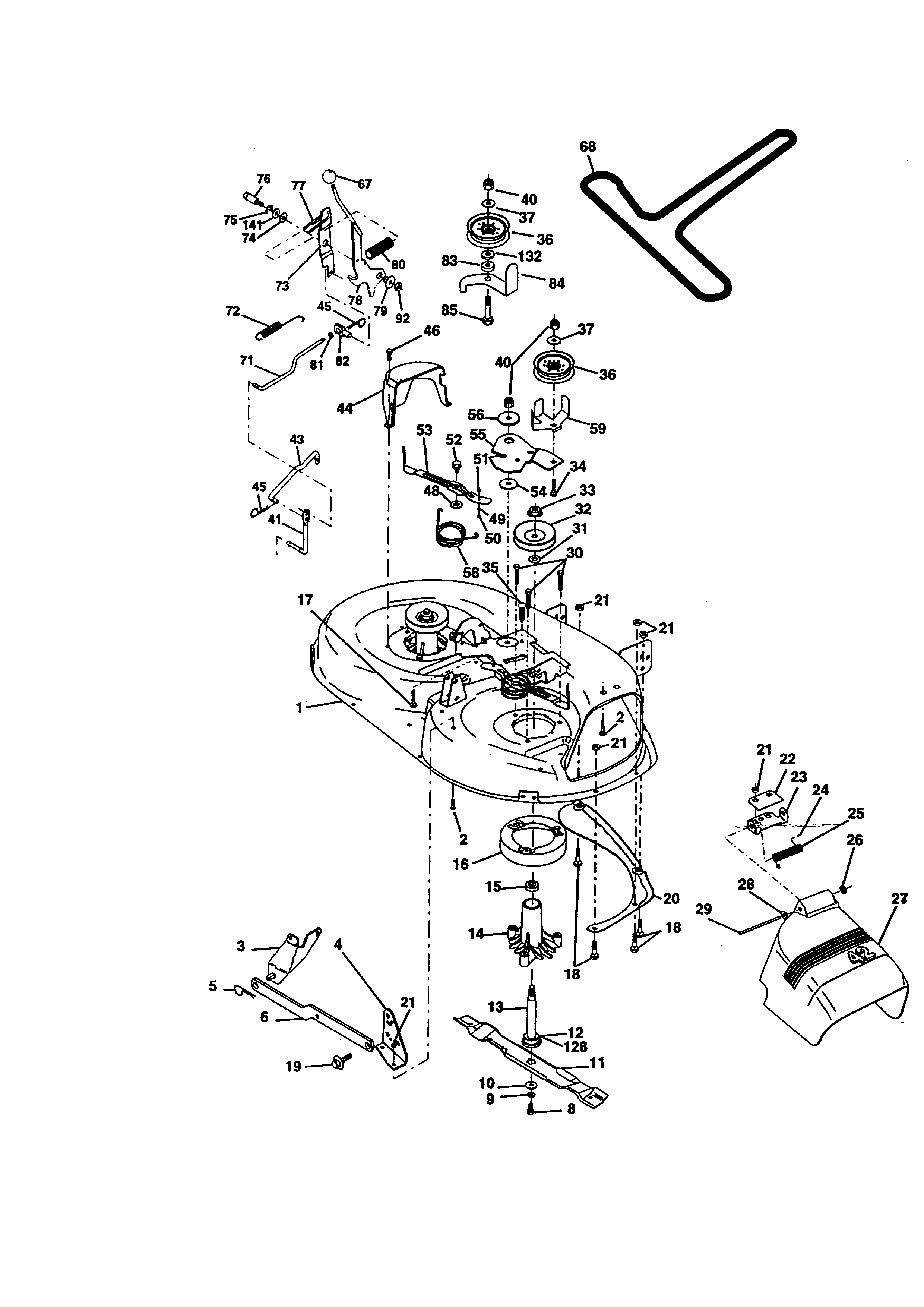 Mower Deck Diagram and Parts List for  Craftsman Lawn Tractor