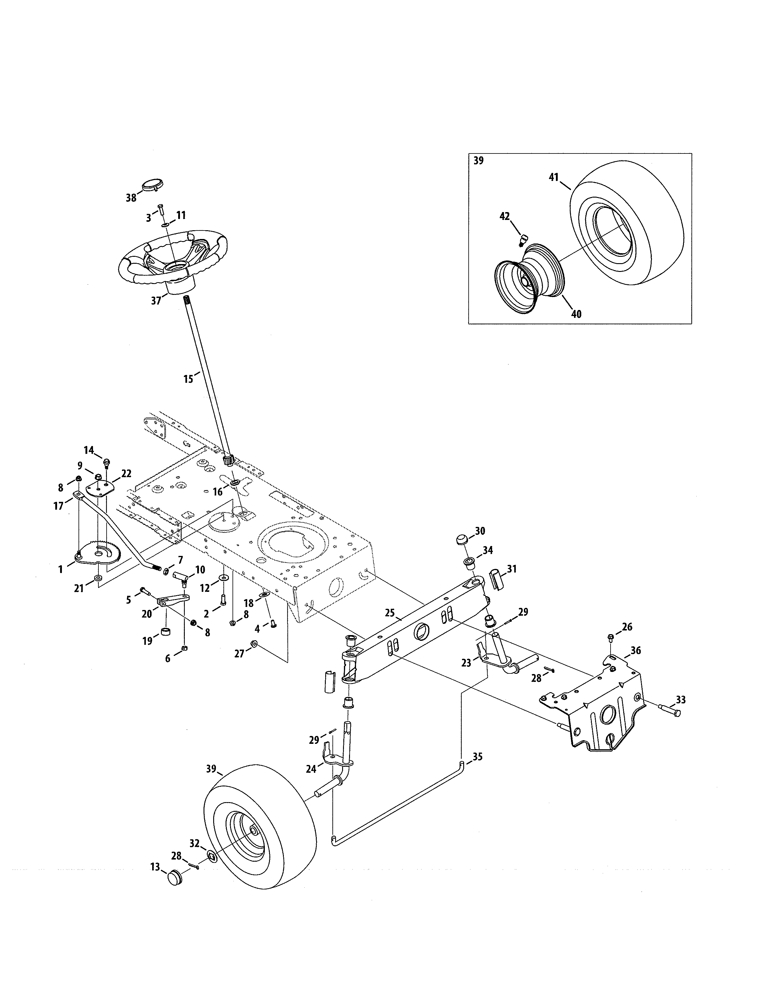 Steering Diagram and Parts List for  Craftsman Lawn Tractor