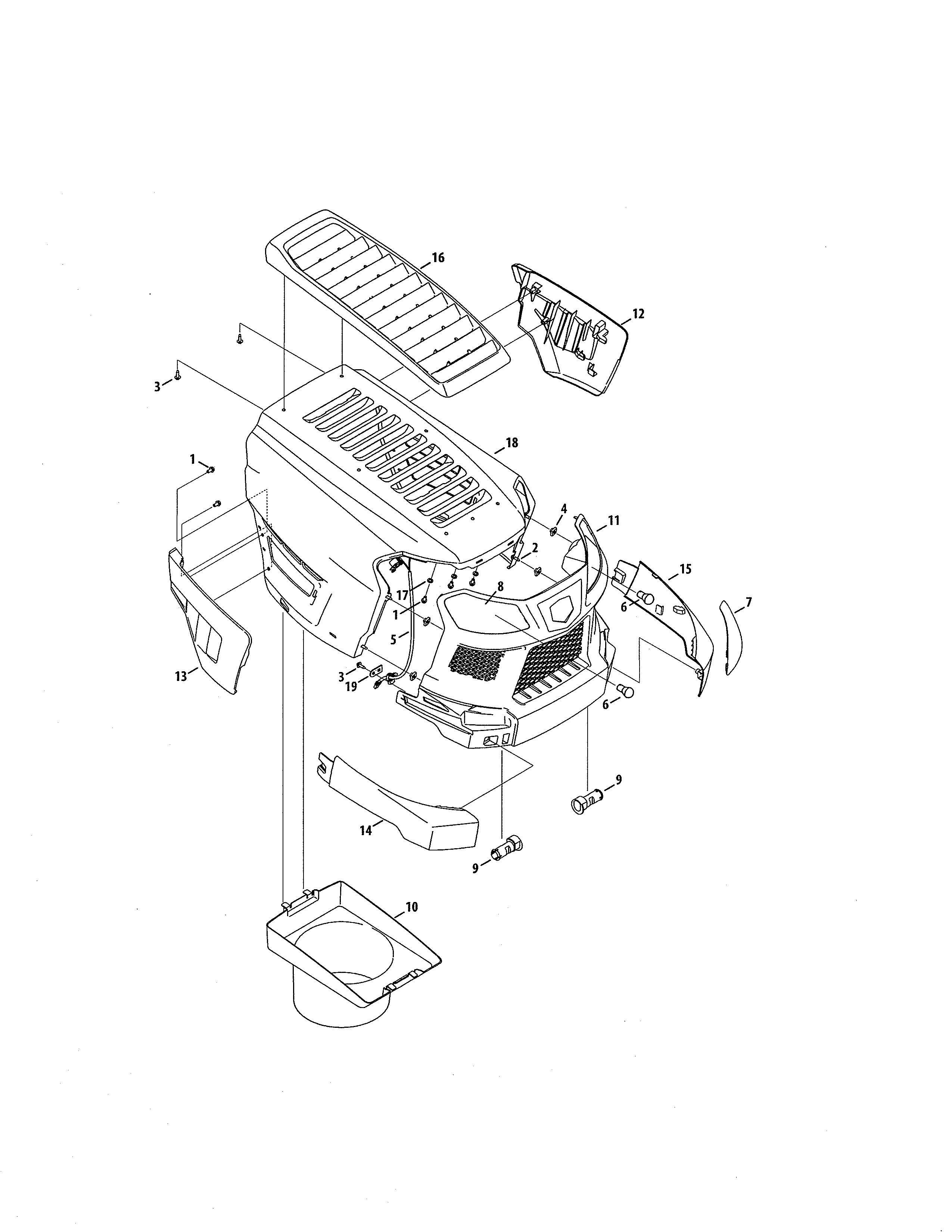 Hood/grill/plenum Diagram and Parts List for  Craftsman Lawn Tractor
