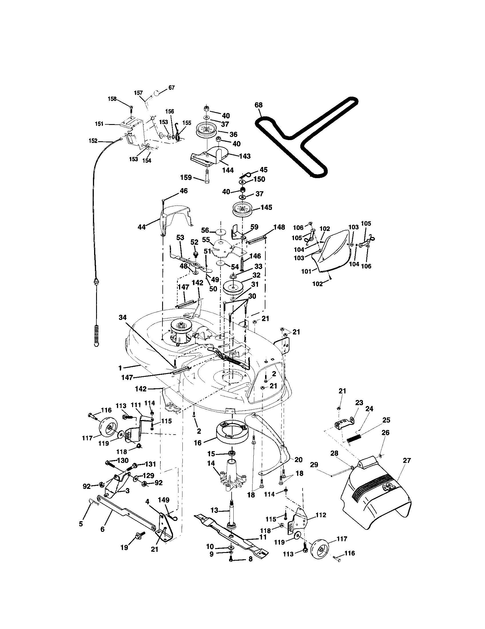 Mower Deck Diagram and Parts List for  Craftsman Lawn Tractor