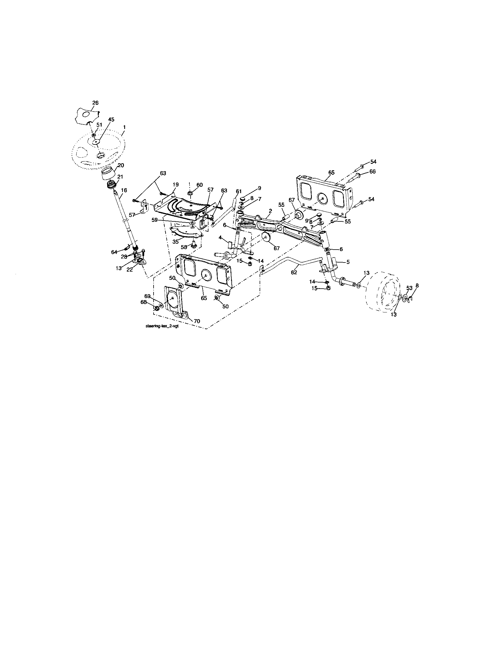 Steering Assembly Diagram and Parts List for  Craftsman Lawn Tractor