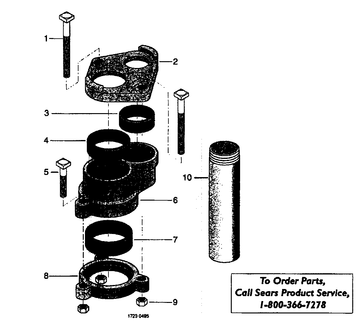 Vertical Casing Adapter Diagram and Parts List for  Craftsman Water Pump