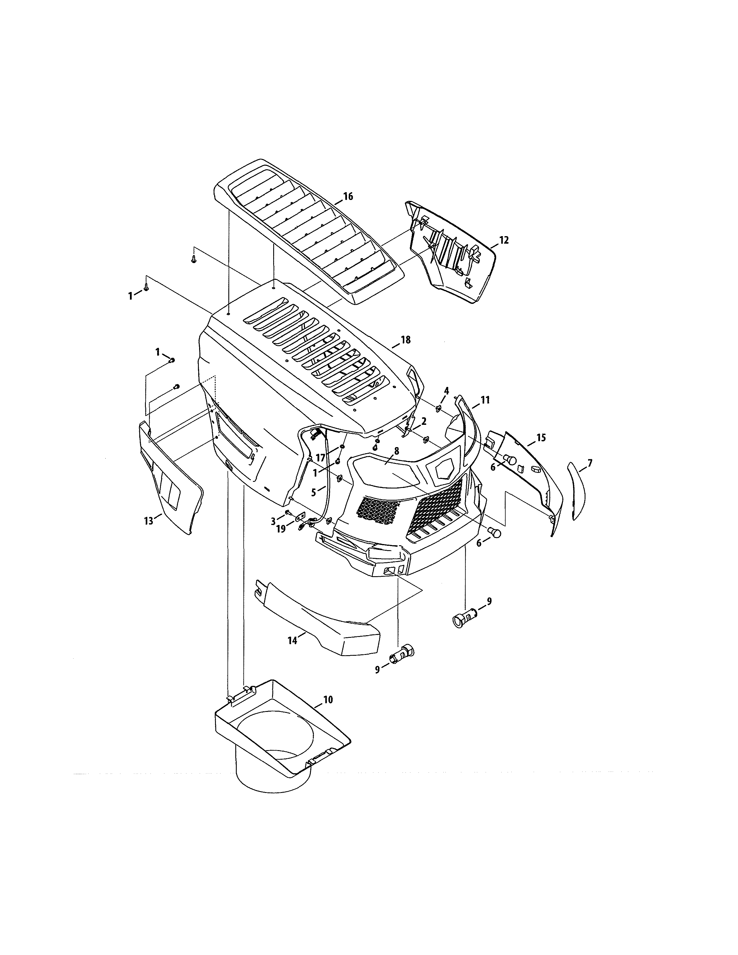 Hood/plenum Diagram and Parts List for  Craftsman Lawn Tractor