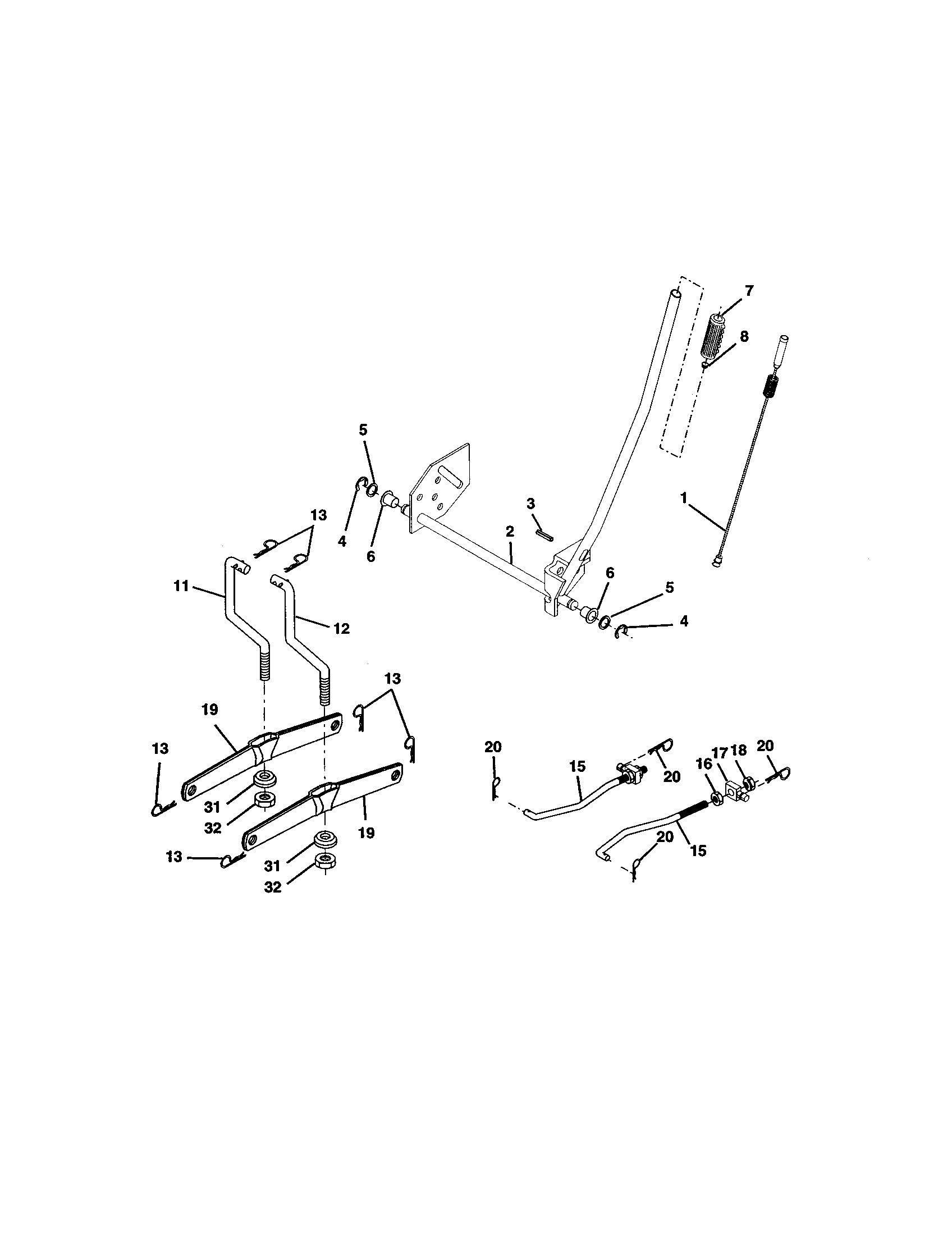 Lift Assembly Diagram and Parts List for  Craftsman Lawn Tractor