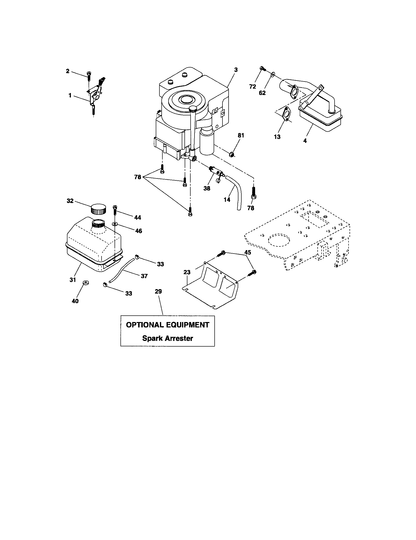 Engine Diagram and Parts List for  Craftsman Lawn Tractor