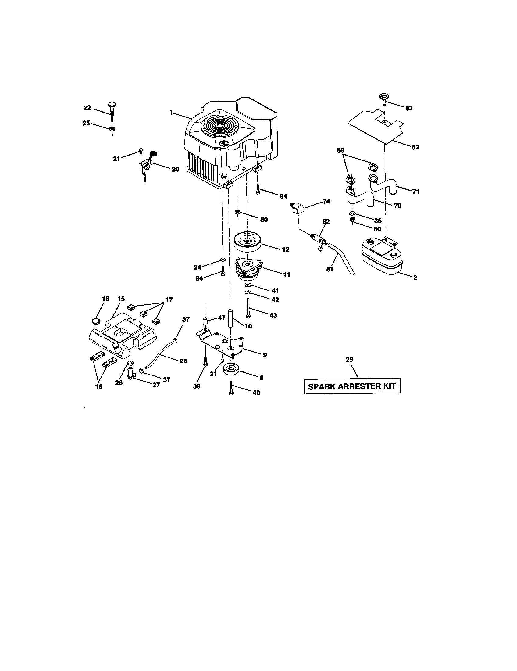 Engine Diagram and Parts List for  Craftsman Lawn Tractor