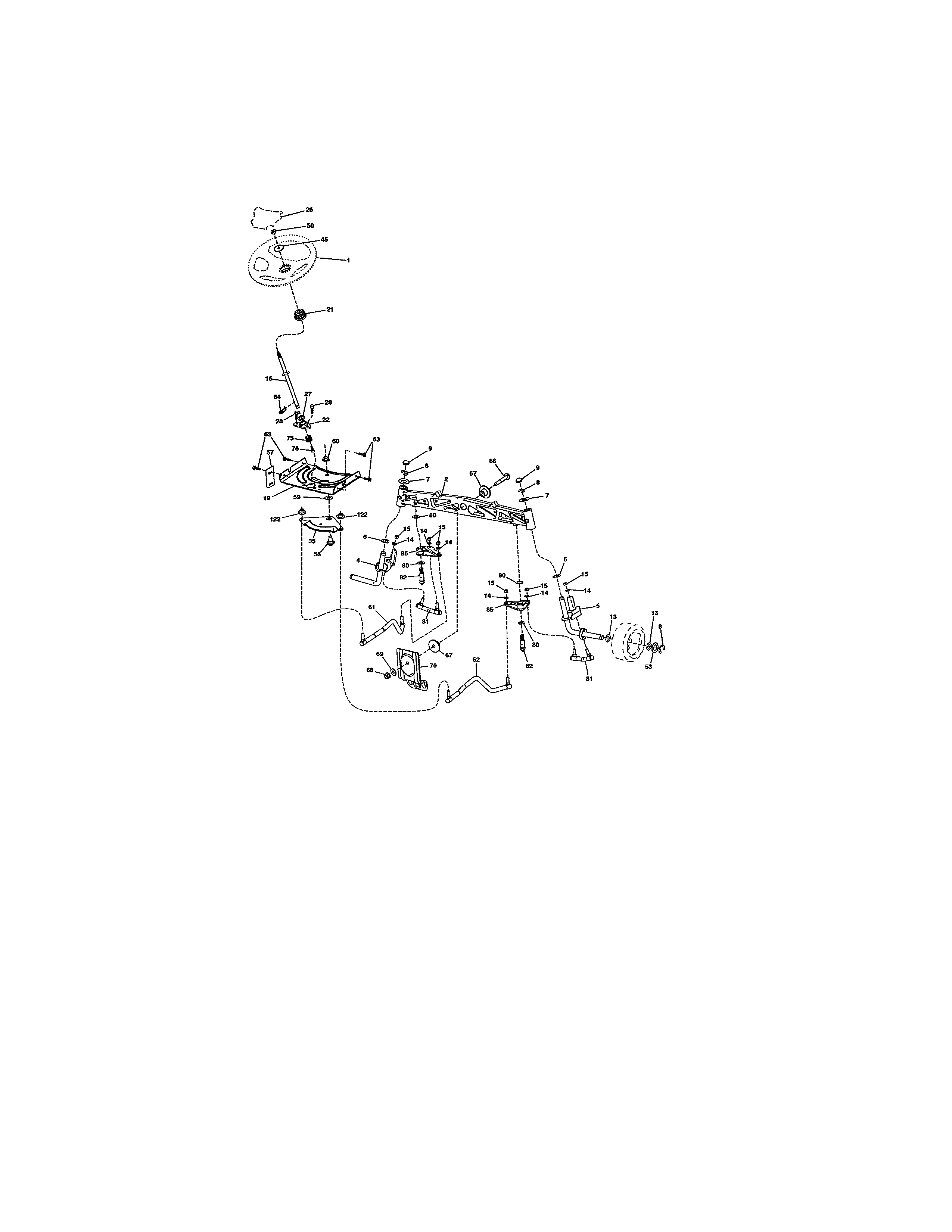Steering Assembly Diagram and Parts List for  Craftsman Lawn Tractor