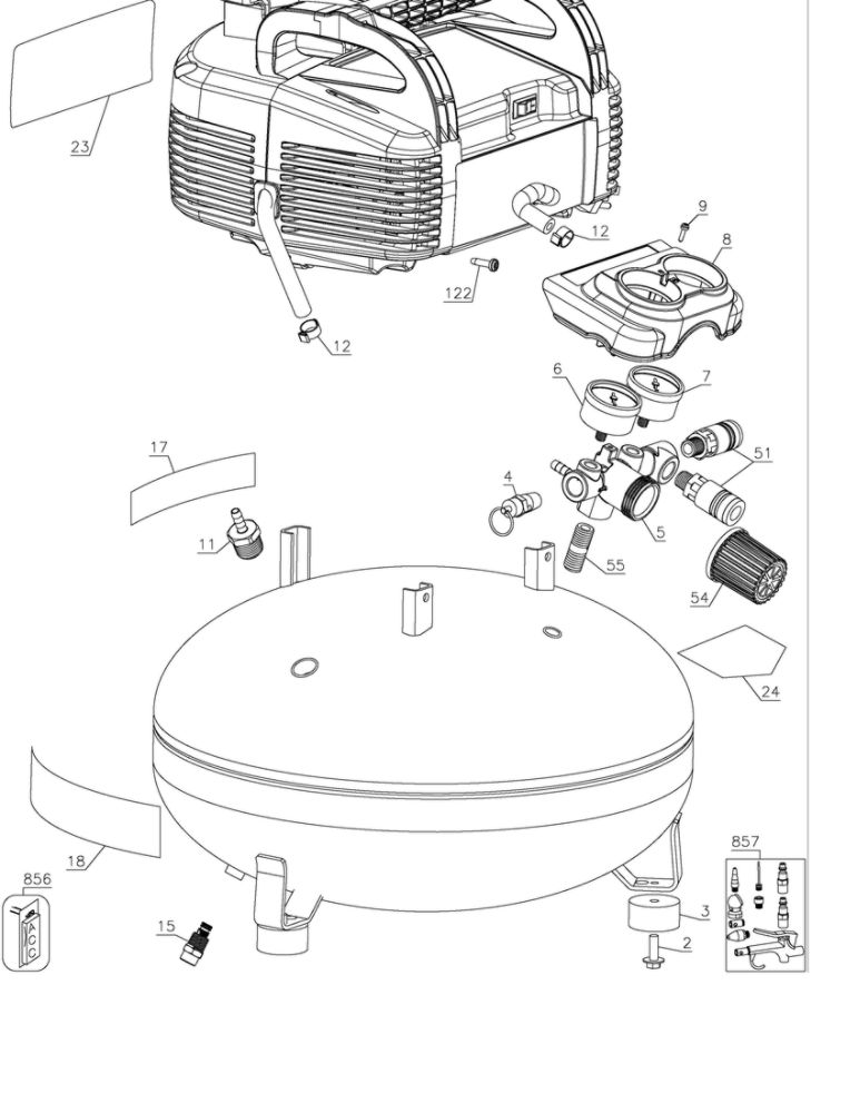 Tank/Manifold/Regulator Diagram and Parts List for  Craftsman Compressor