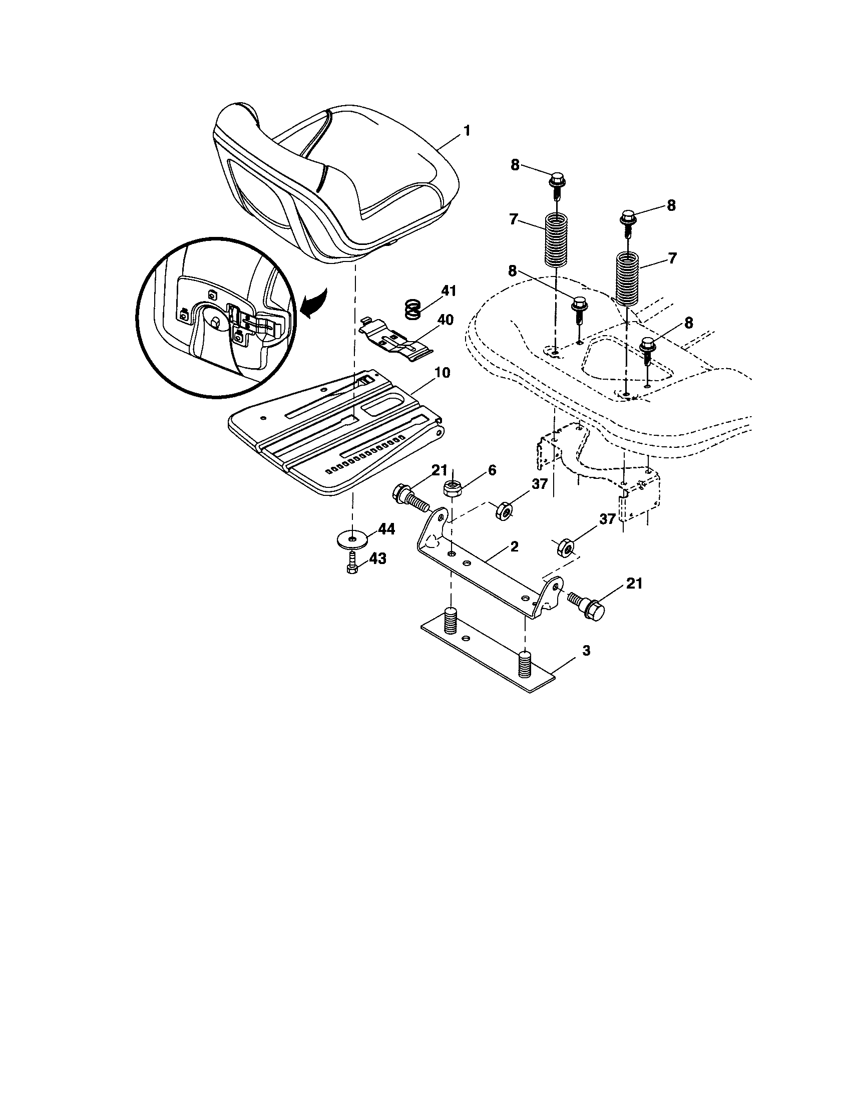 Seat Diagram and Parts List for  Craftsman Lawn Tractor