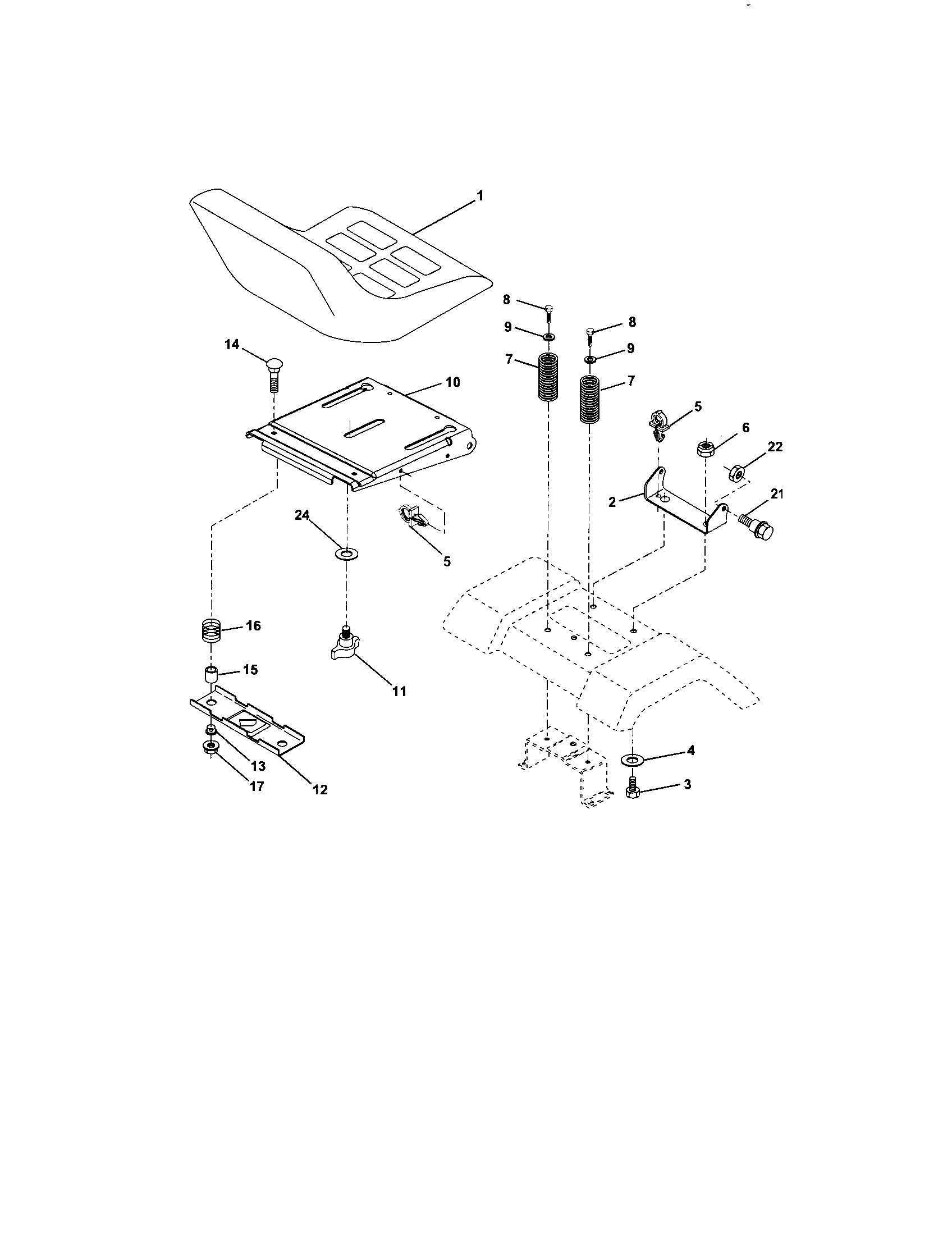 Seat Assembly Diagram and Parts List for  Craftsman Lawn Tractor