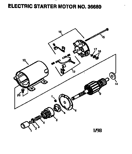Electric Starter Motor No. 36680 Diagram and Parts List for  Craftsman Engine