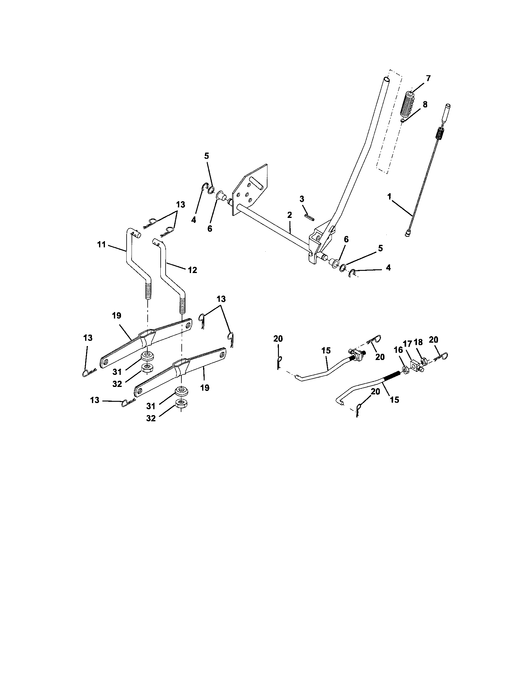 Lift Assembly Diagram and Parts List for  Craftsman Lawn Tractor