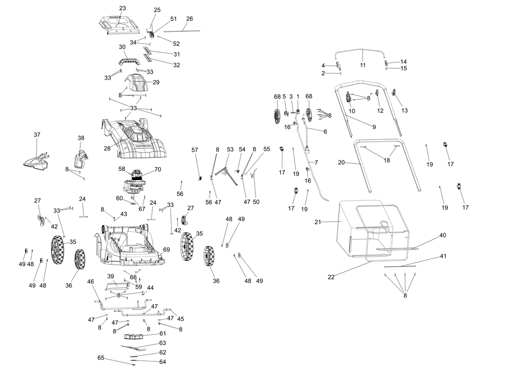 Diagram Diagram and Parts List for Type 1 Craftsman Lawn Mower
