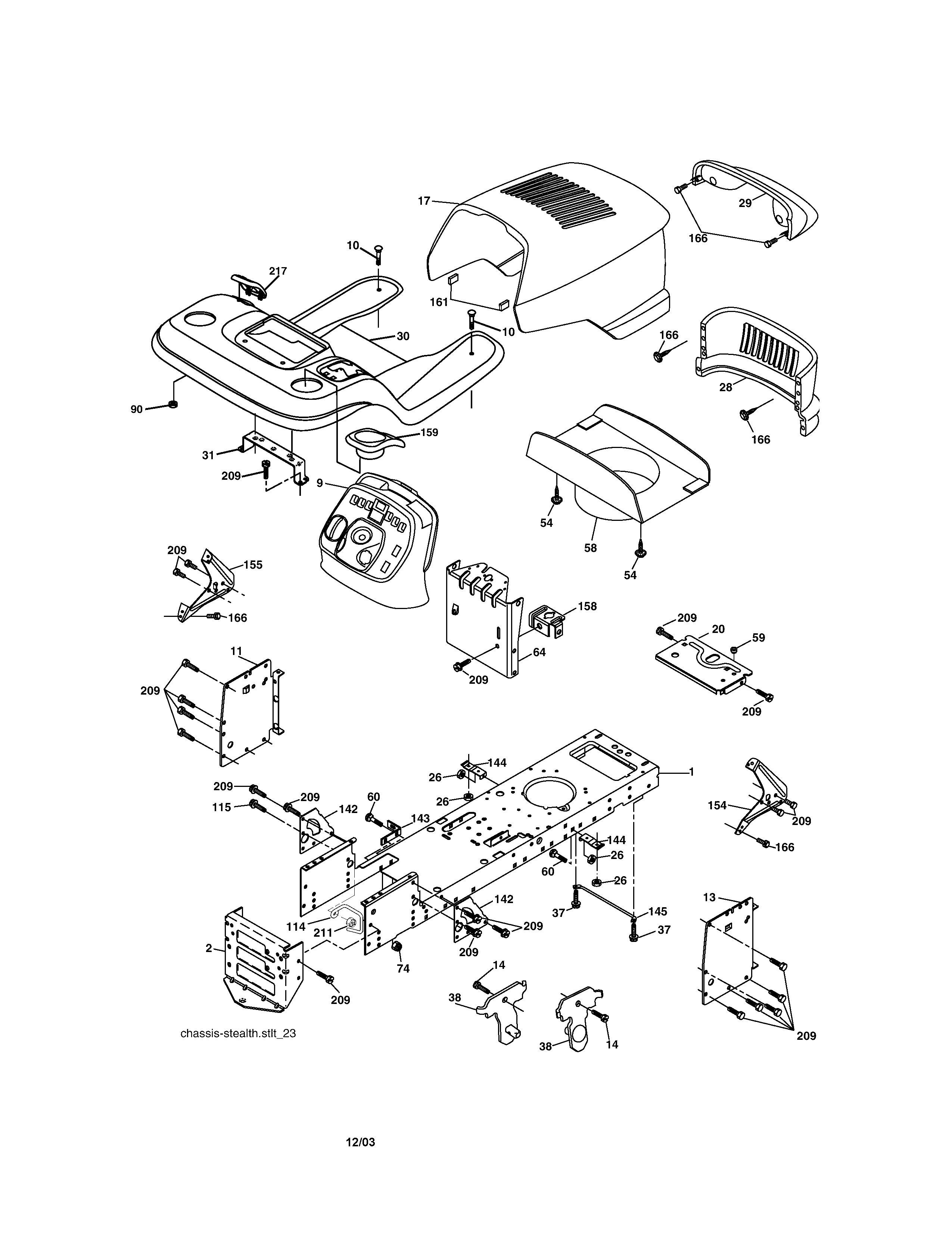 Chassis And Enclosures Diagram and Parts List for  Craftsman Lawn Tractor