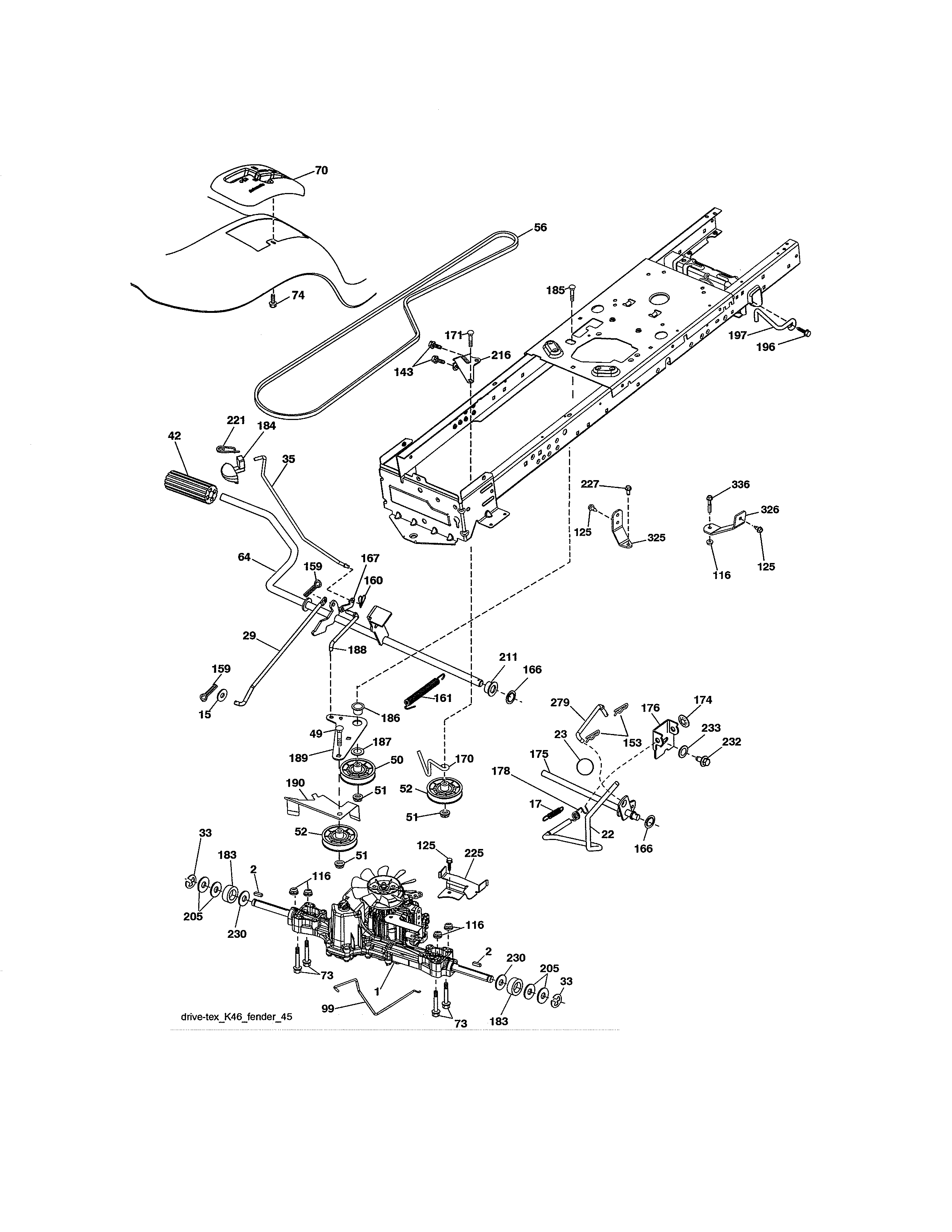 Ground Drive Diagram and Parts List for  Craftsman Lawn Tractor