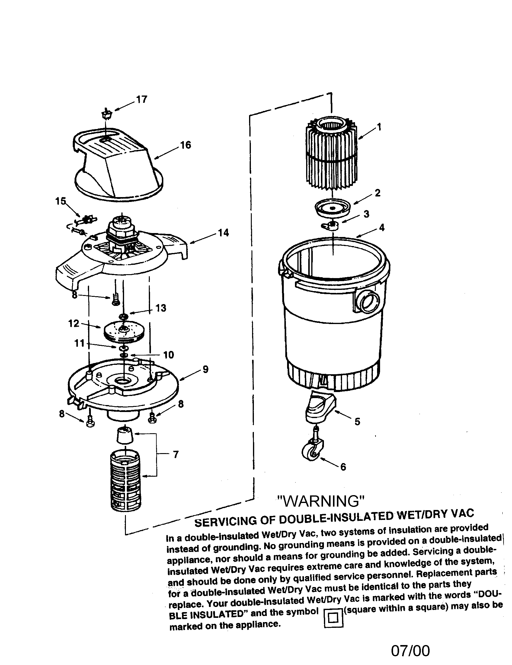 8 Gallon Wet/dry Vac Diagram and Parts List for  Craftsman Utility Vacuum