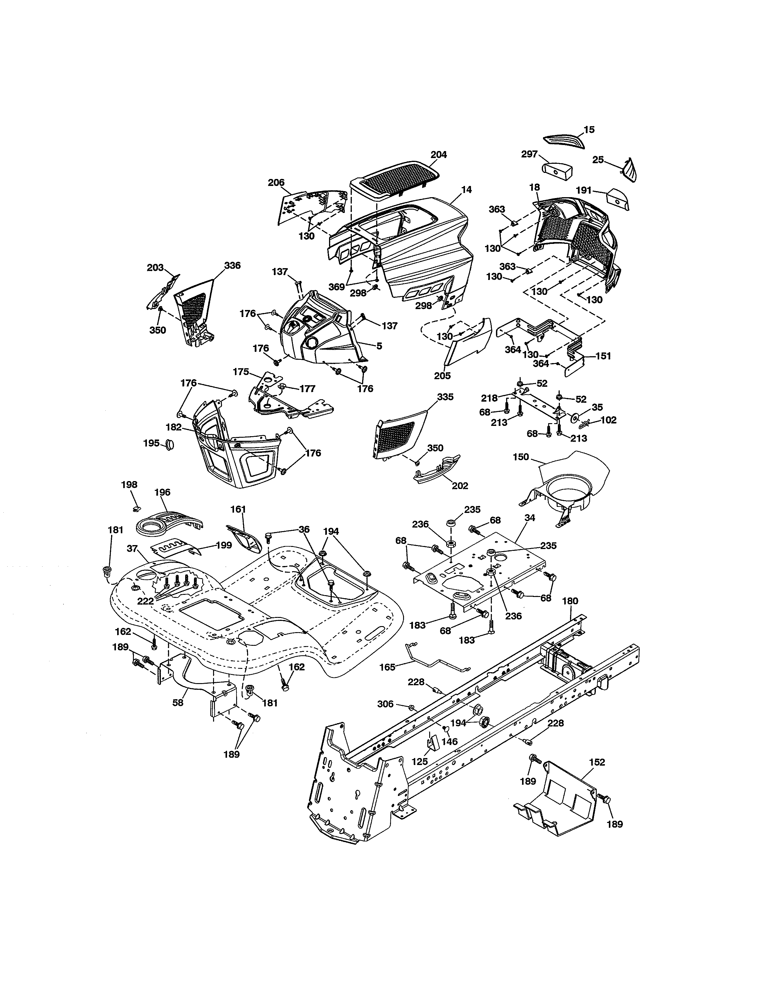 Chassis Diagram and Parts List for  Craftsman Lawn Tractor