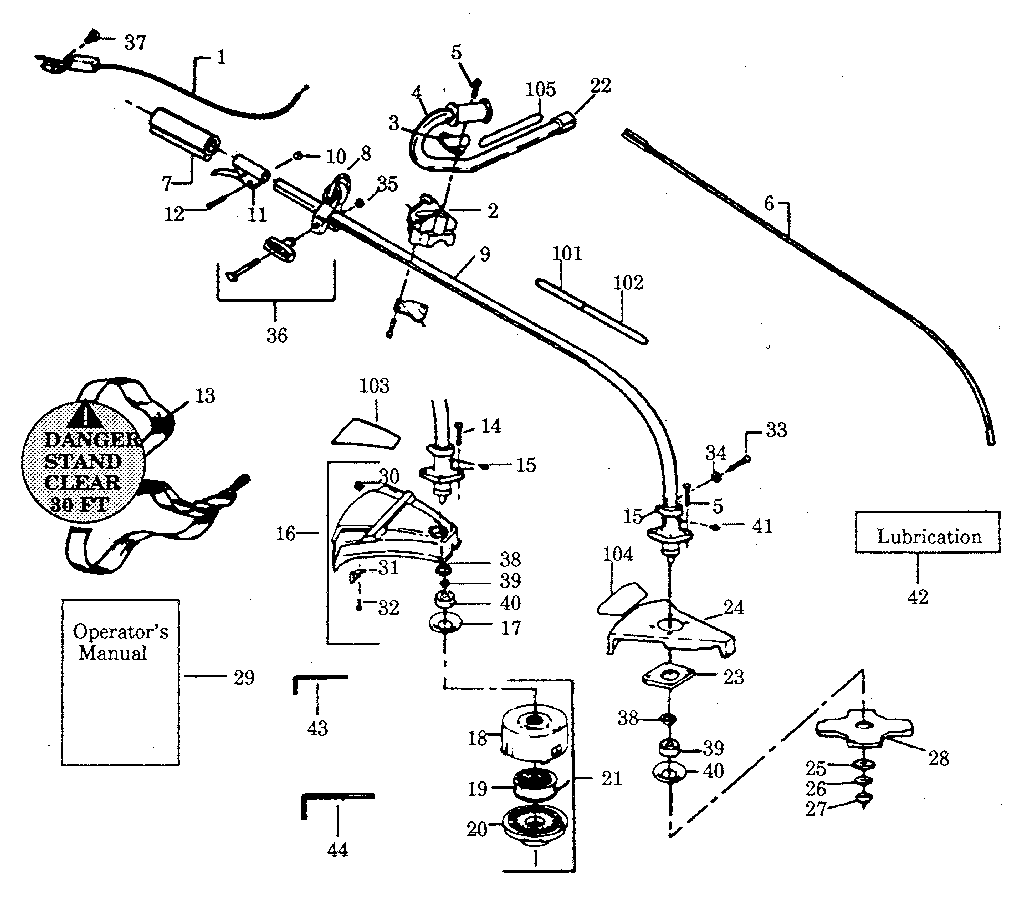 Drive Shaft And Cutting Head Diagram and Parts List for  Craftsman Trimmer