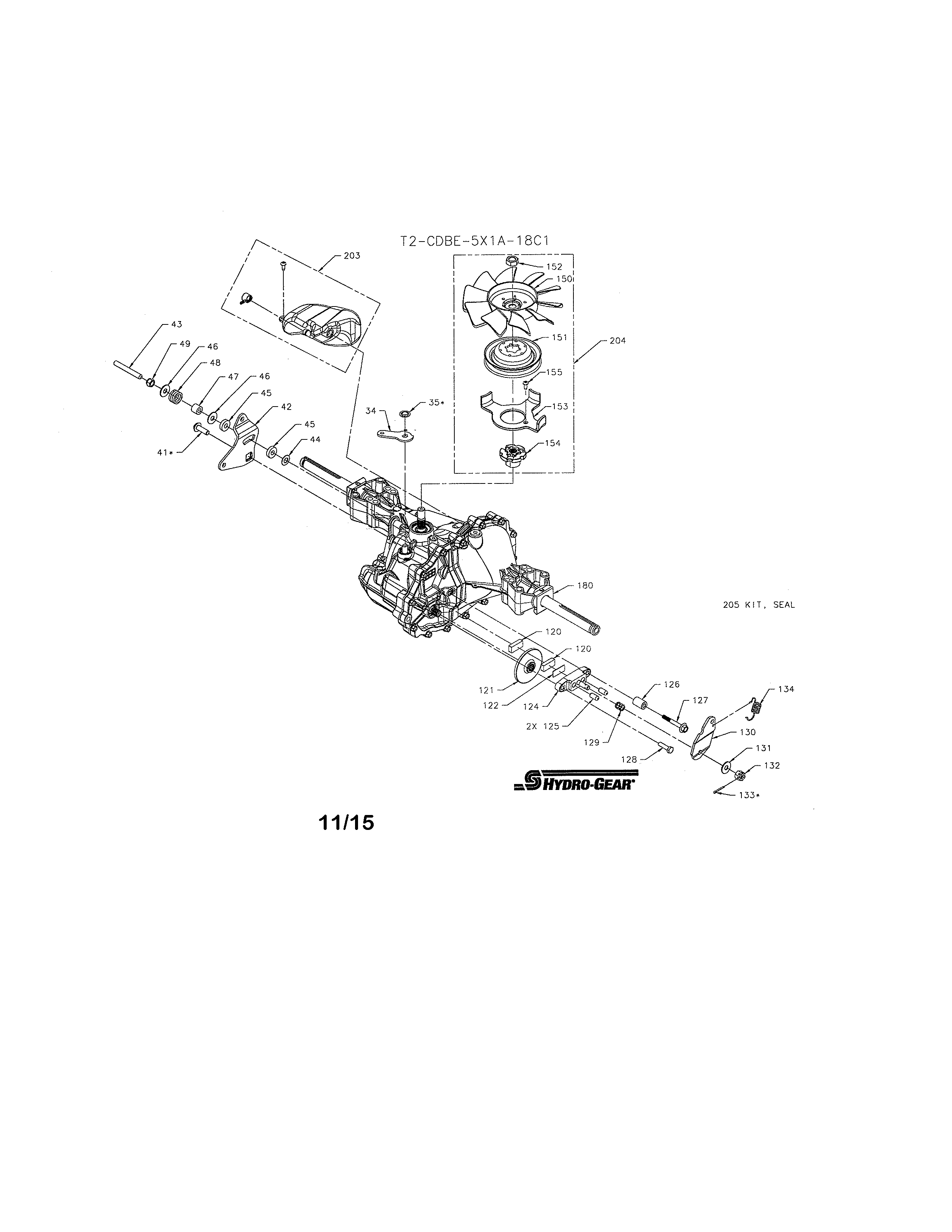 Transaxle Diagram and Parts List for  Craftsman Lawn Tractor