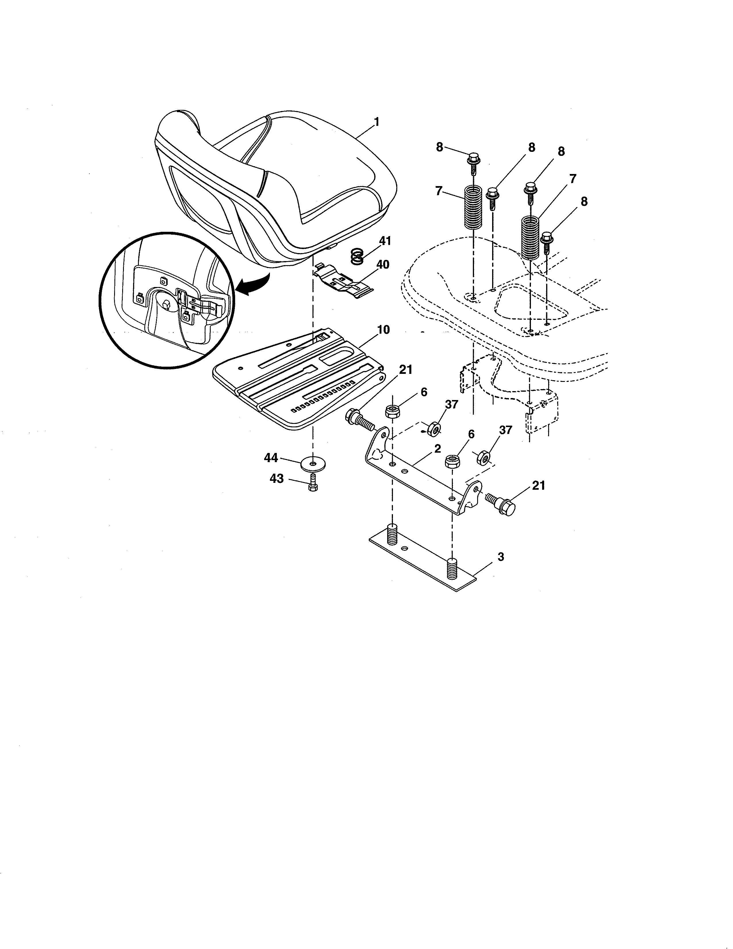 Seat Diagram and Parts List for  Craftsman Lawn Tractor